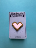 Pink Pixel Heart - Handmade Wooden Pin