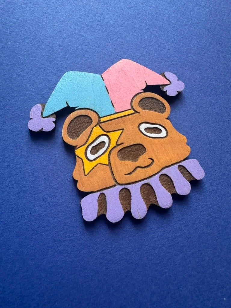 Bear Clown - Handmade Wooden Pin