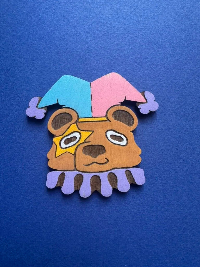 Bear Clown - Handmade Wooden Pin