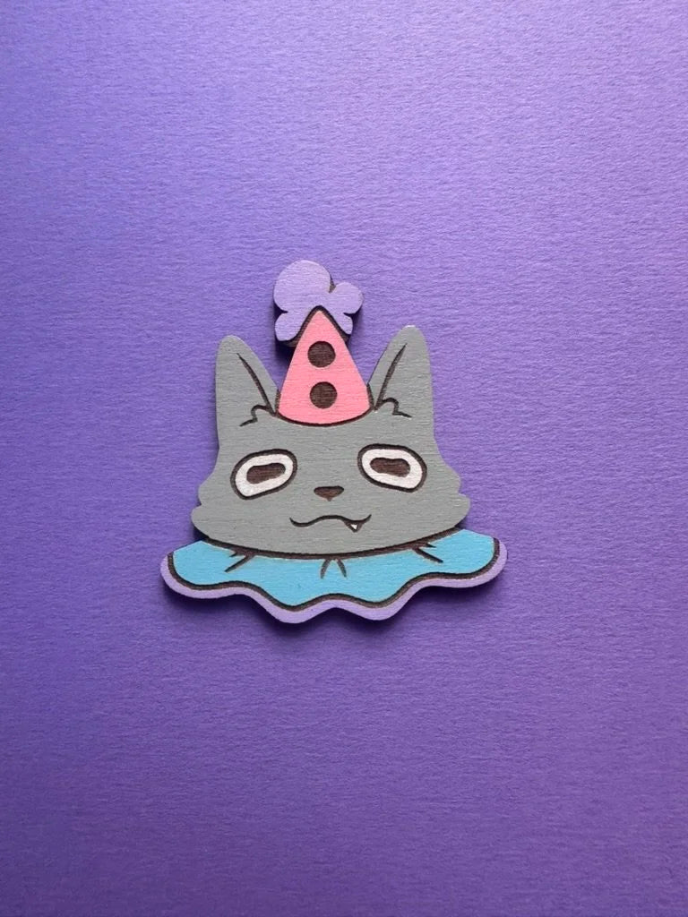 Cat Clown - Handmade Wooden Pin