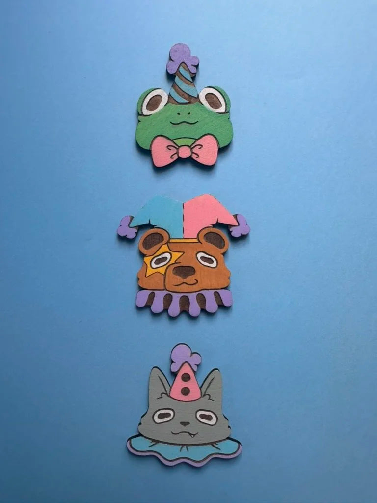 Frog Clown - Handmade Wooden Pin