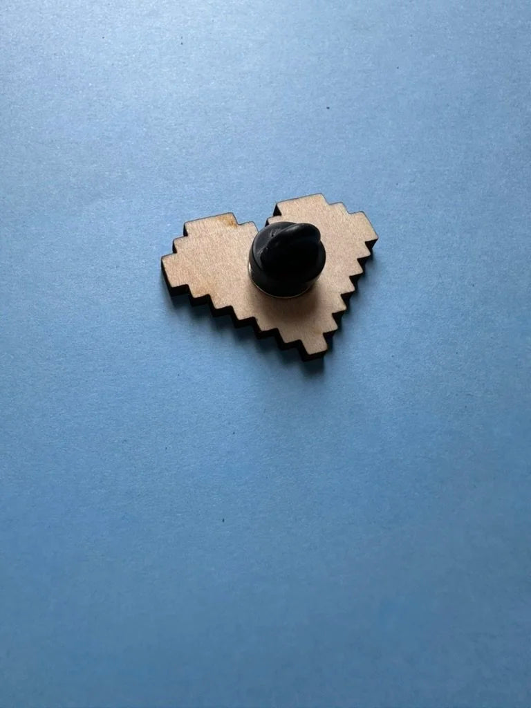 Pink Pixel Heart - Handmade Wooden Pin