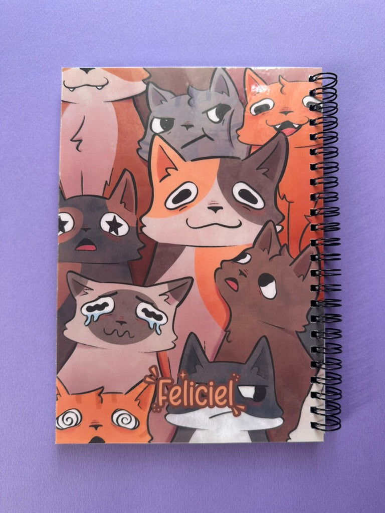 Chats - Carnet A5 fait main | Papier ligné ou papier autocollant réutilisable