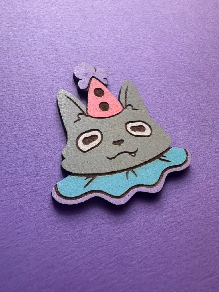 Cat Clown - Handmade Wooden Pin