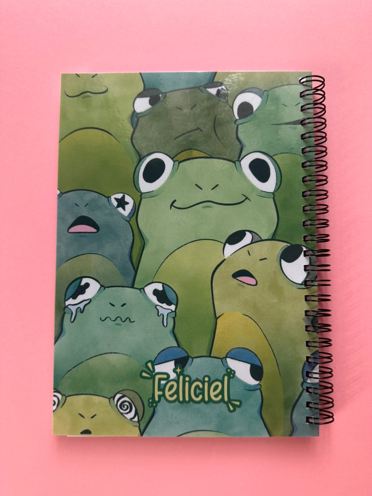 Grenouilles - Carnet A5 fait main | Papier ligné ou autocollant réutilisable