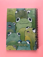Grenouilles - Carnet A5 fait main | Papier ligné ou autocollant réutilisable