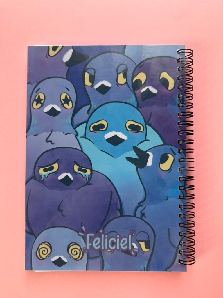 Pigeons - Carnet A5 Fait Main | Papier ligné ou Autocollant Réutilisable