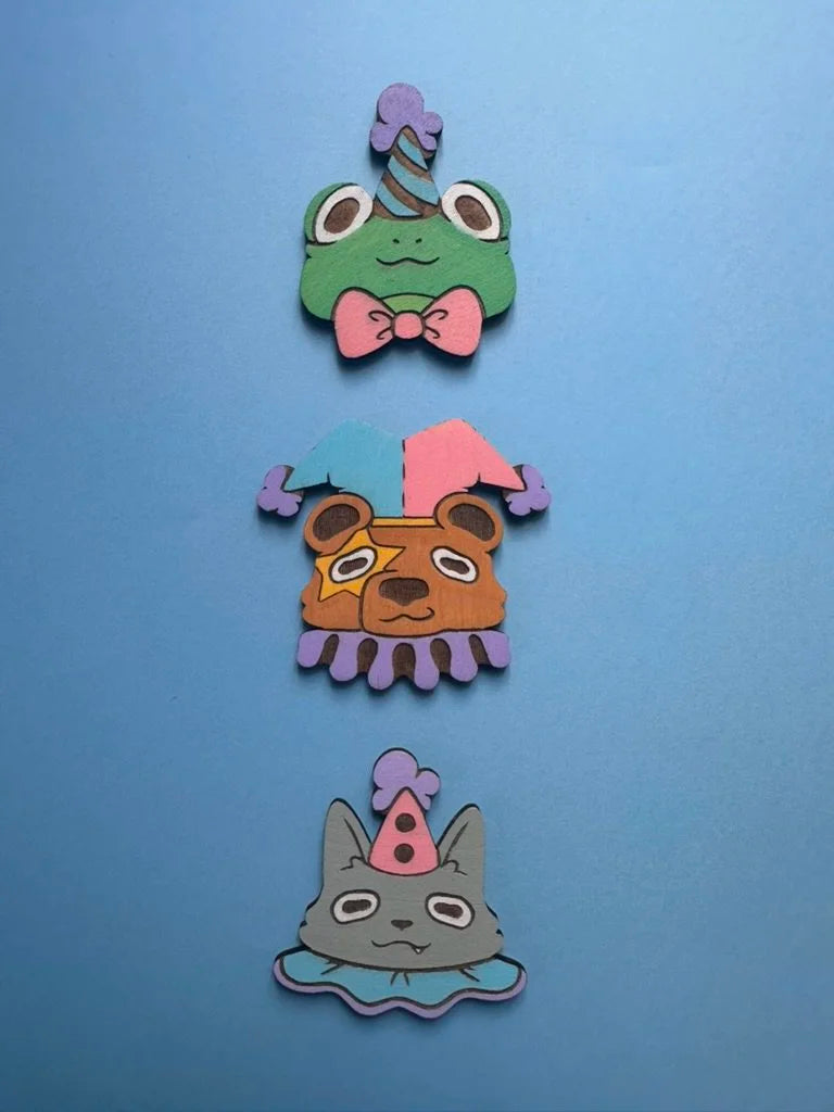 Bear Clown - Handmade Wooden Pin