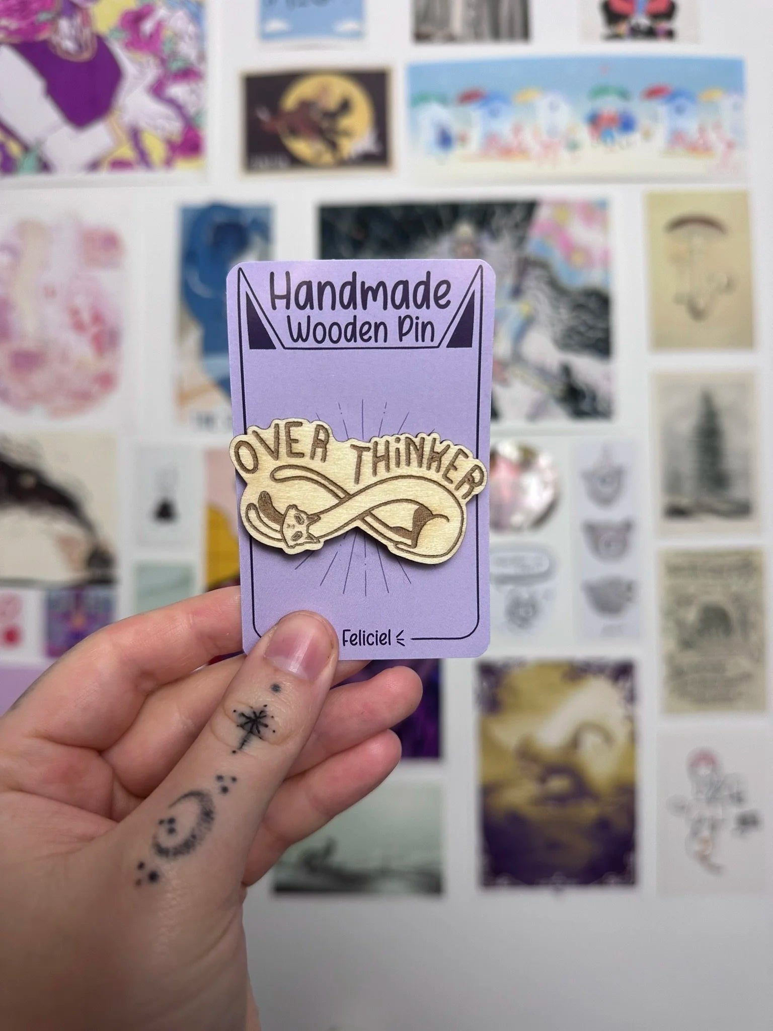 Overthinker infinite cat - Handmade Wooden Pin