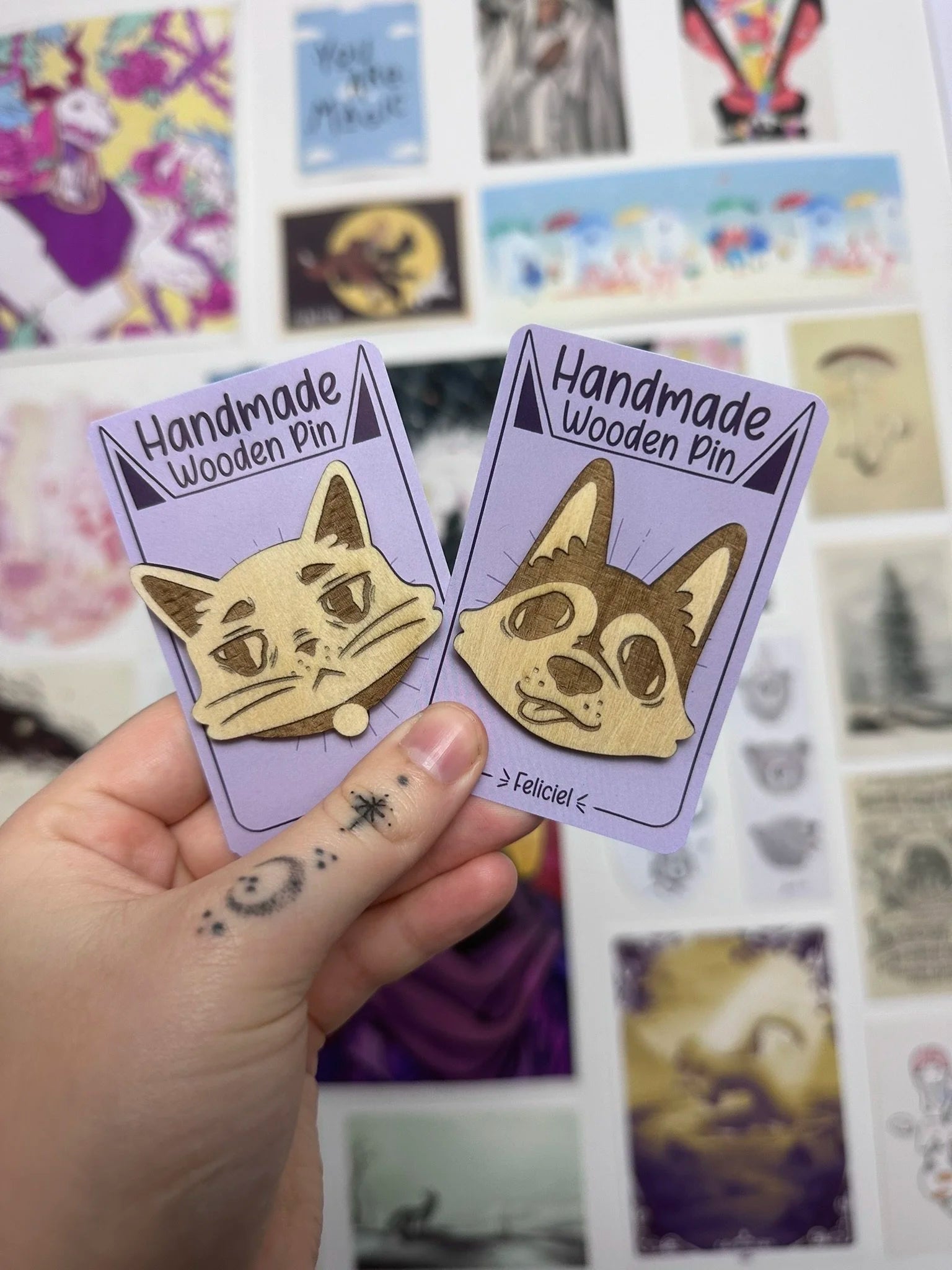 Cat and Dog - Handmade Wooden Pins